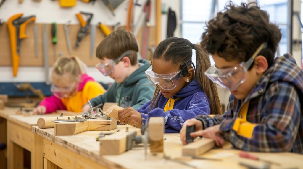 Skilled carpenter teaching woodworking classes