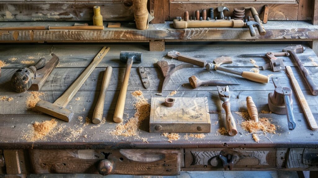 Craftsman wielding traditional carpenters mallet