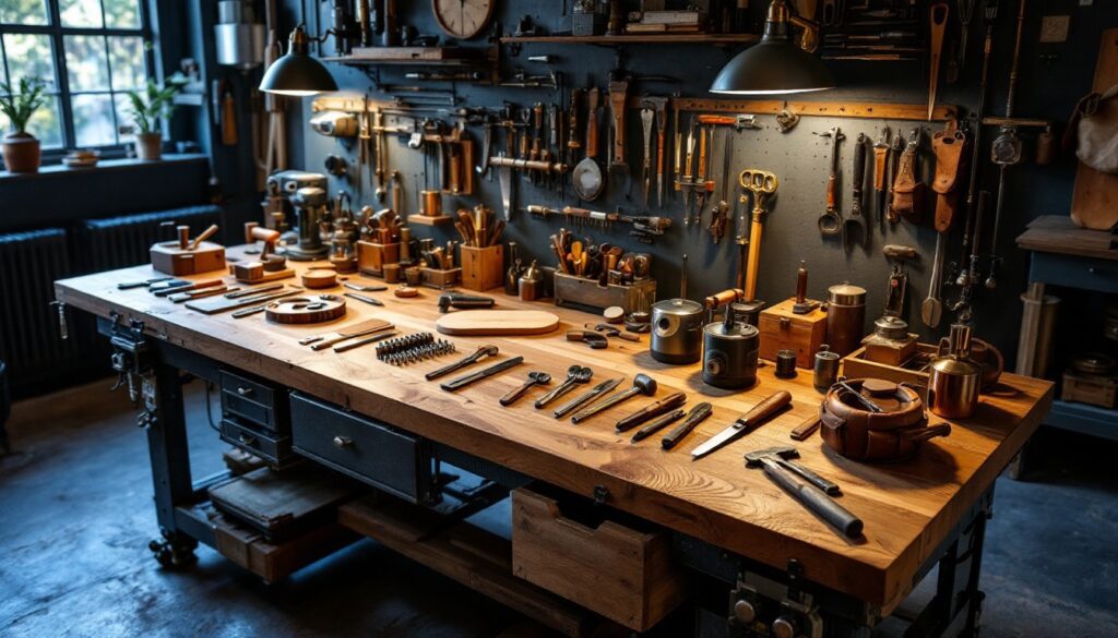 Professional carpentry tools workshop bench