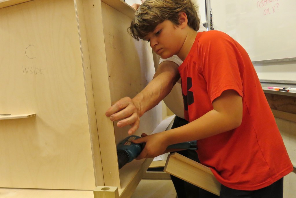 Student practicing basic carpentry skills