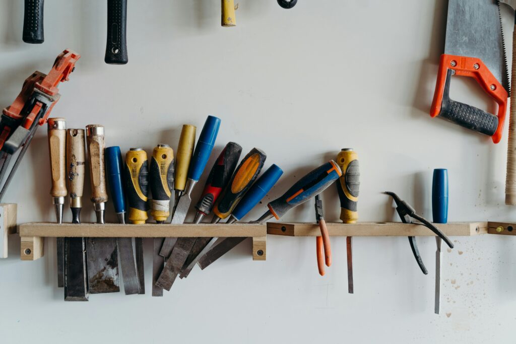 professional carpenter organizing essential tools